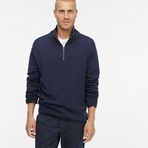 J. Crew Men's Medium Solid Navy Blue 1/4 Zip Rugged Long Sleeve Pullover Sweater